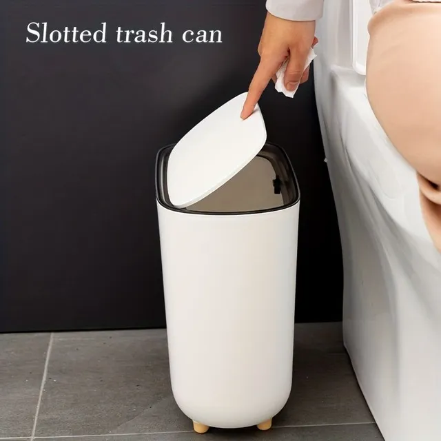 Tenký košík na odpadky s poklopom na WC - úzky plastový košík na malé priestory v kúpeľni, spálni alebo obývacej izbe
