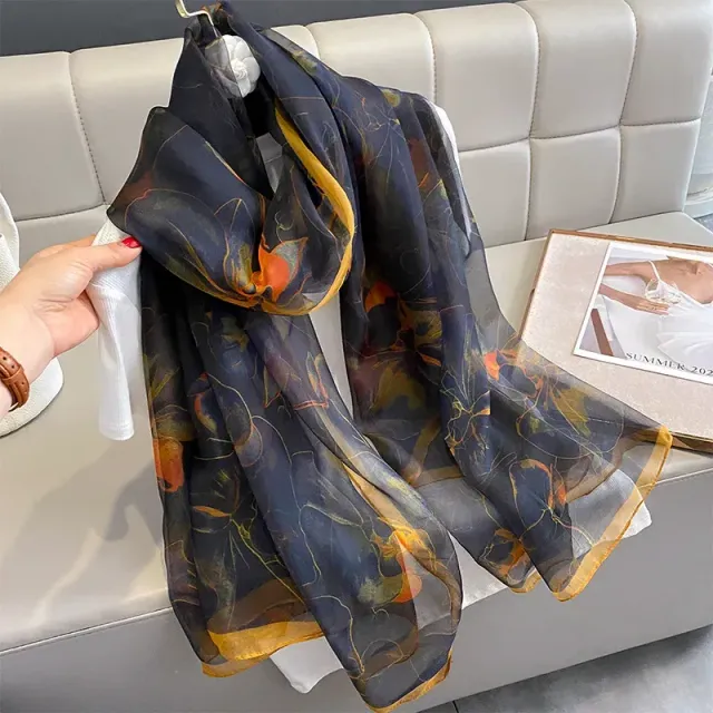 Silk scarf for women with luxury print, long and in many colour variations