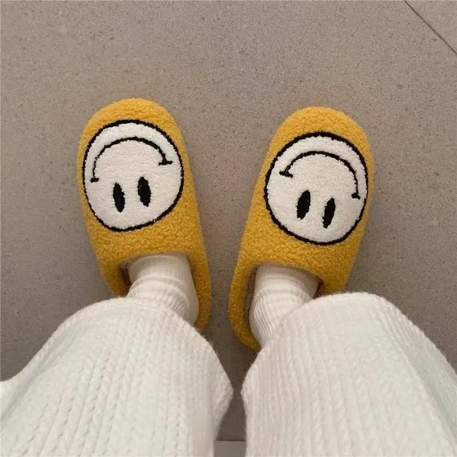 Plush winter slippers with smiley face