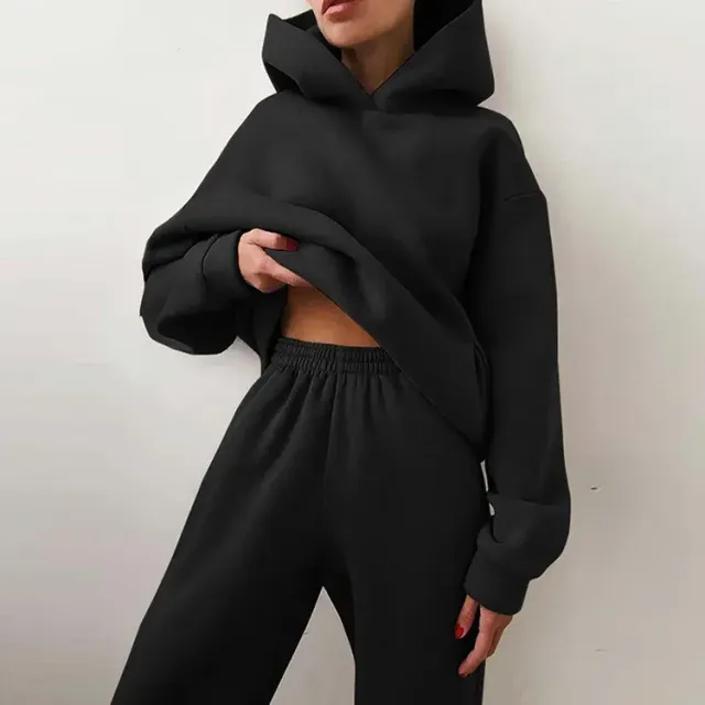 Sweat à capuche pour femme et pantalon de jogging à taille élastique