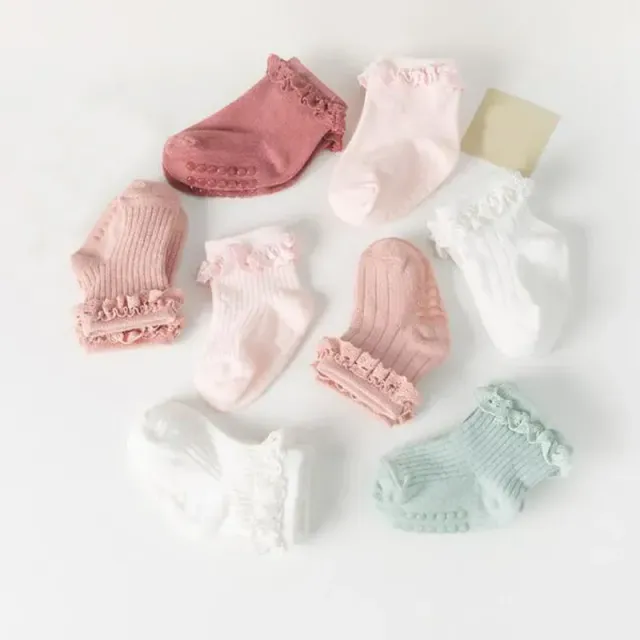 Baby cotton anti-slip socks in autumn and winter with baby and toddler ruffles, 4 pairs