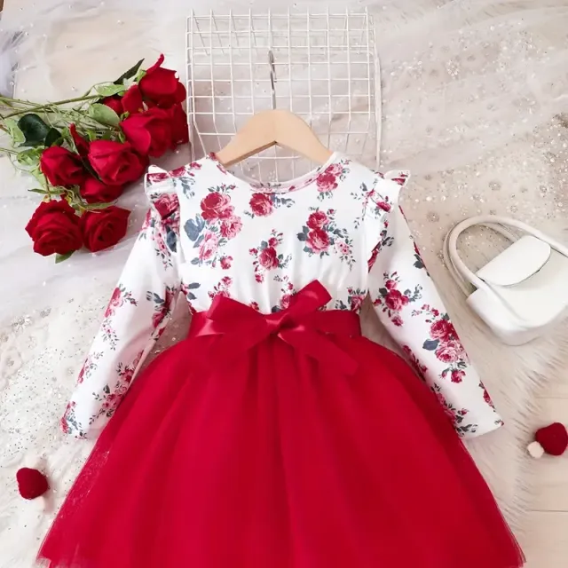 Christmas girls Tutu dress with tulle and long sleeves - elegant and festive dress for girls