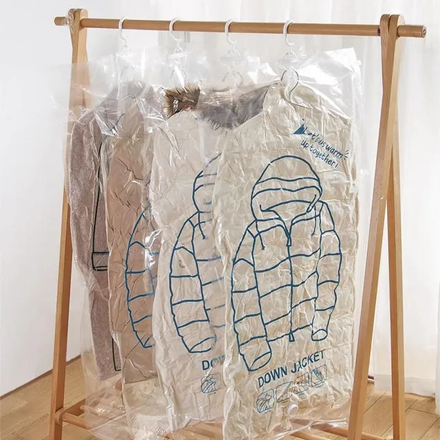 Pungă vidă comprimabilă transparentă cu cârlig pentru haine și paltoane