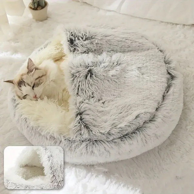 Lumea ultimativă a pisicilor: Cuib cu cochilie și pluș pentru somn confortabil