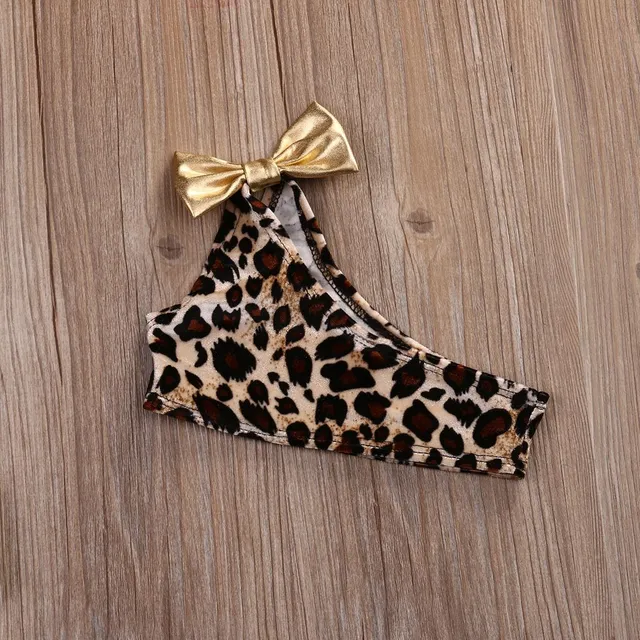 Children's girls two-piece swimsuit with leopard pattern with headband