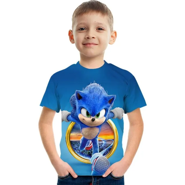 Chłopięcy T-shirt sportowy z krótkim rękawem i nadrukiem Sonic the Hedgehog