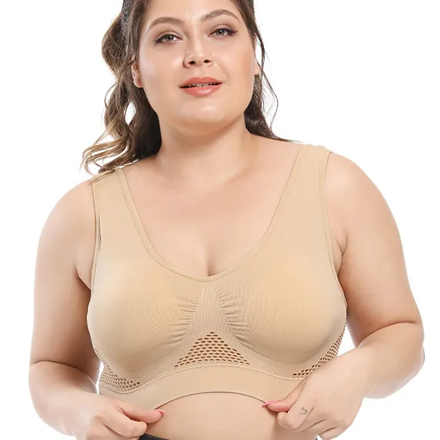 Seamless sports bra for women with large sizes with padding, breathable, with high elasticity, monochrome