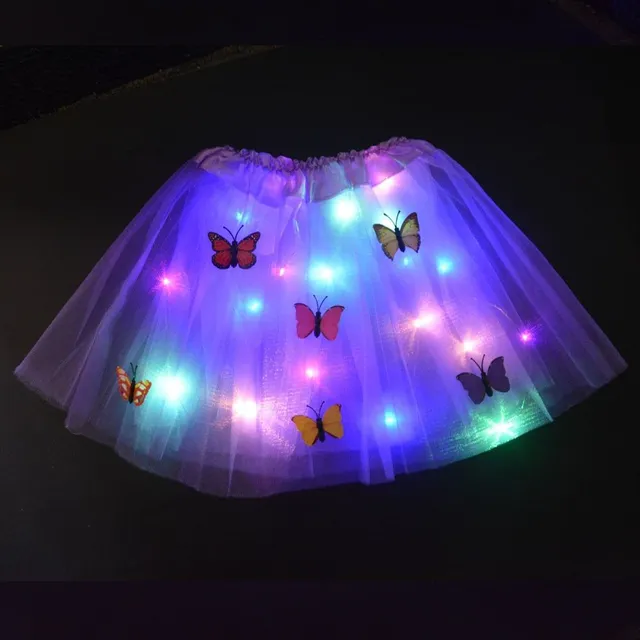 Detská svietiace sukňa zdobená motýlik purple-skirt
