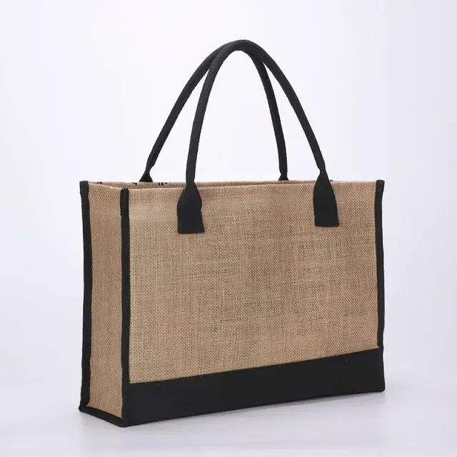 Štýlová retro nákupná taška z juty s veľkou kapacitou a etnickým motívom - praktický a módny doplnok pre ženy