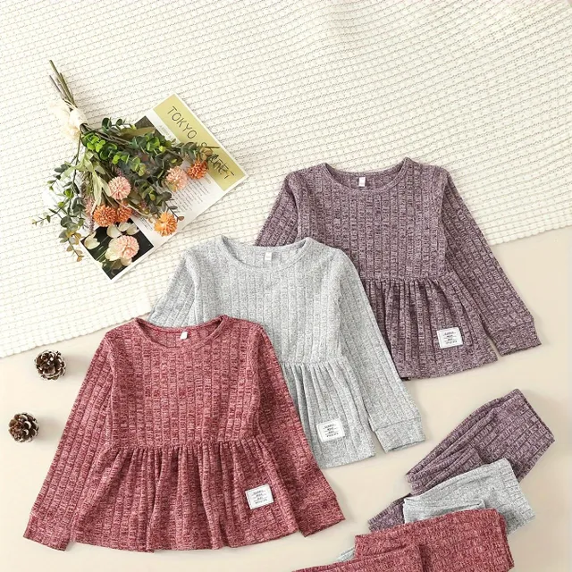 Girl's comfortable suit with single color sweater and jogger pants - children's clothes for spring and autumn - gift