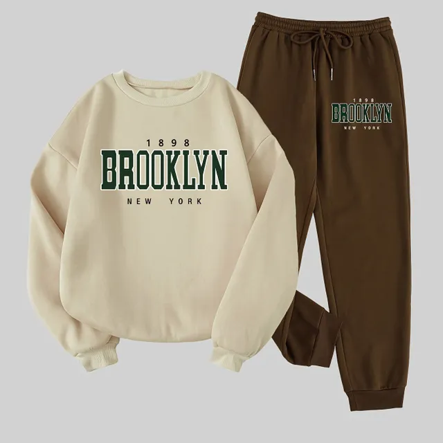 Brooklyn Two-piece kit: Long-sleeved casual sweatshirt and joggers with string, Women's clothing