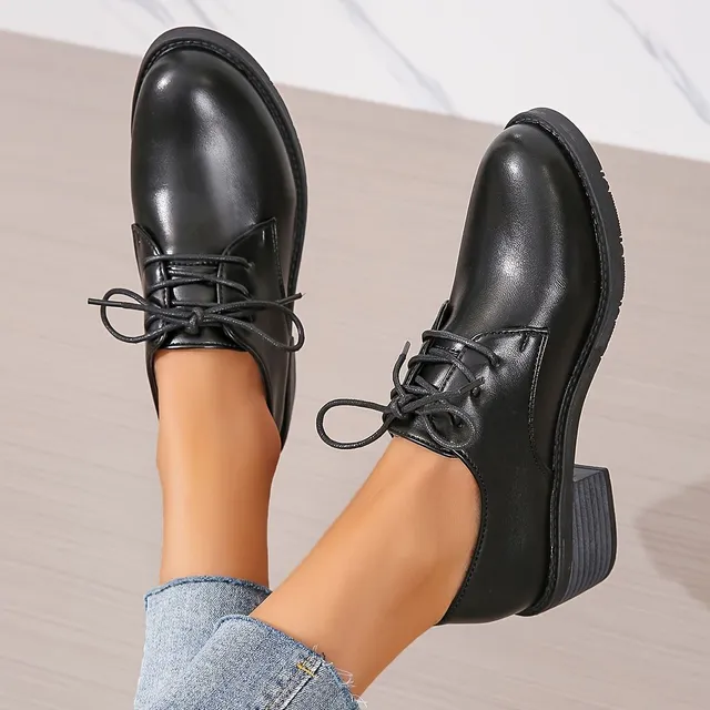 Chaussures oxford lisses pour femmes, chaussures à lacets avec semelle souple, talons compensés bas, chaussures polyvalentes à bout rond