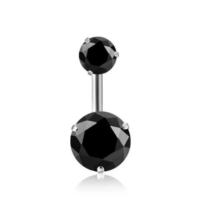 Belly button piercing with two rhinestones - 12 colours