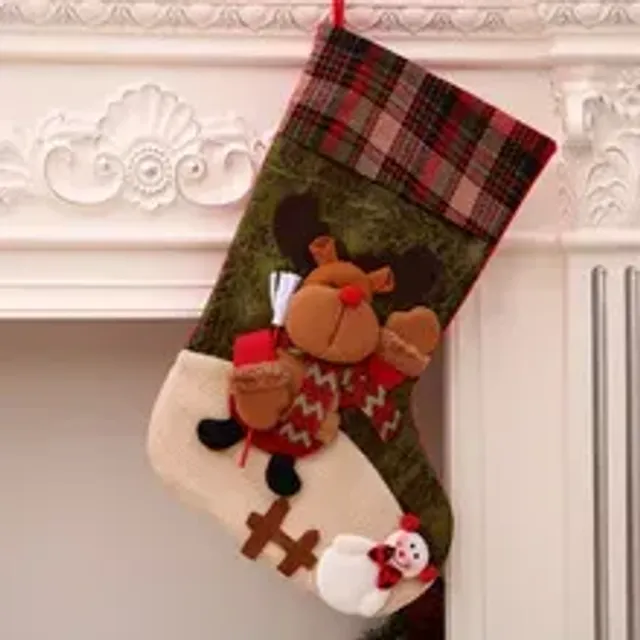 1 pc Christmas stocking with print Snowman, Santa Claus, Elka or Bear Style ten 36
