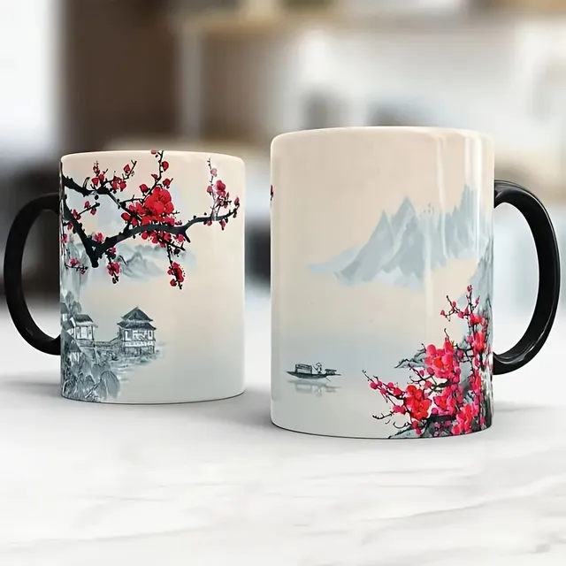 Cana de cafea din ceramică cu motiv de floare de prună