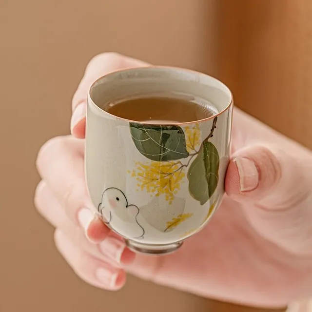 Elegant ceramic tea cup with theme rabbit - Handmade cup in rustic style, ideal for enjoying delicious tea