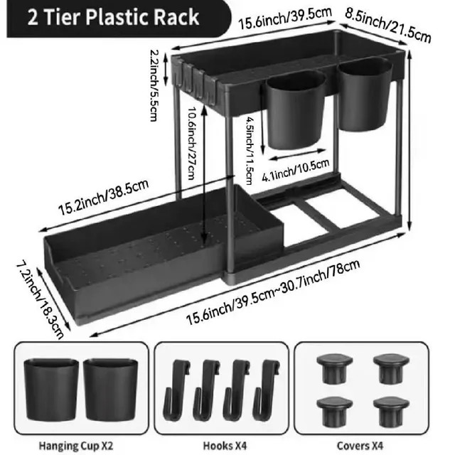 Multifunkčný posuvný organizátor pod umývadlom - Efektívny skladový priestor pod skrinkou a zásuvkovým košom pre kuchyňu a kúpeľňu