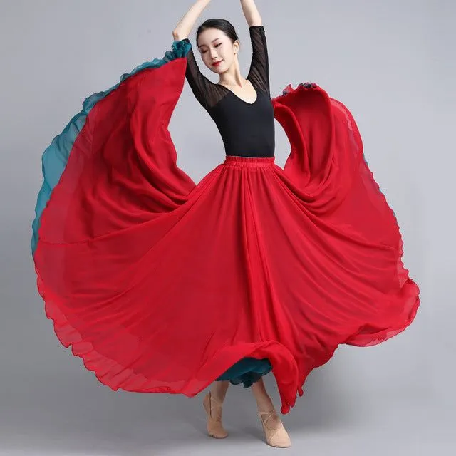 Fustă de dans flamenco reversibilă cu două straturi 720 de grade