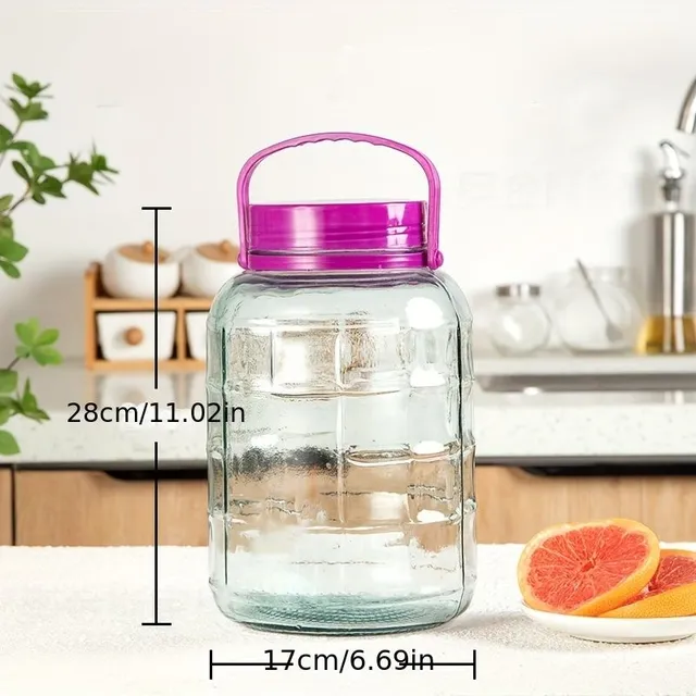 Glass fermentation container with cap and water cap - for pickles, kimchi, sauerkraut and sausages