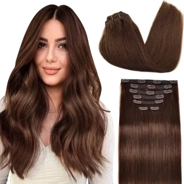 Extensions de cheveux naturels à clip pour femmes et filles - lisses, Remy, pour un usage quotidien