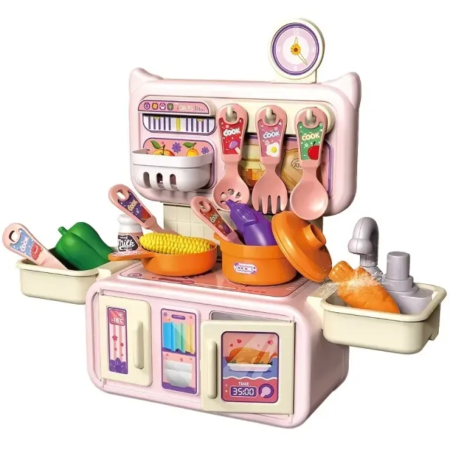 Set de jucărie pentru bucătărie acasă pentru copii - Veselie, mâncare, legume și fructe