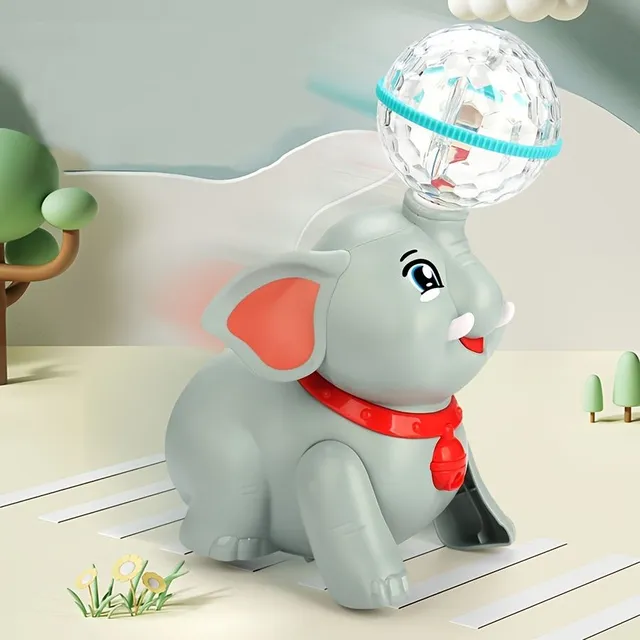 Interactive elephant toy with music, light and sound, with movement and bonus ball