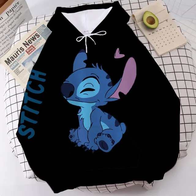 Jednofarebná detská mikina s kapucňou s potlačou Stitch and Angel