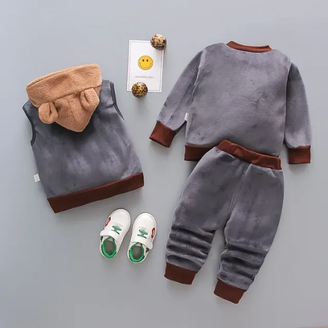 3-piece Fleece set with bear for boys - hoodie, vest and sweatpants