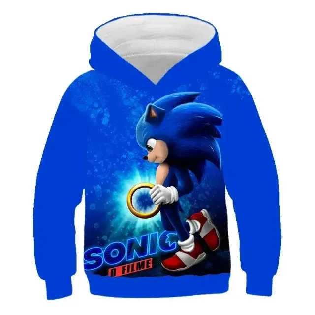 Hanorac unisex pentru copii cu glugă și imprimeu 3D cu Sonic