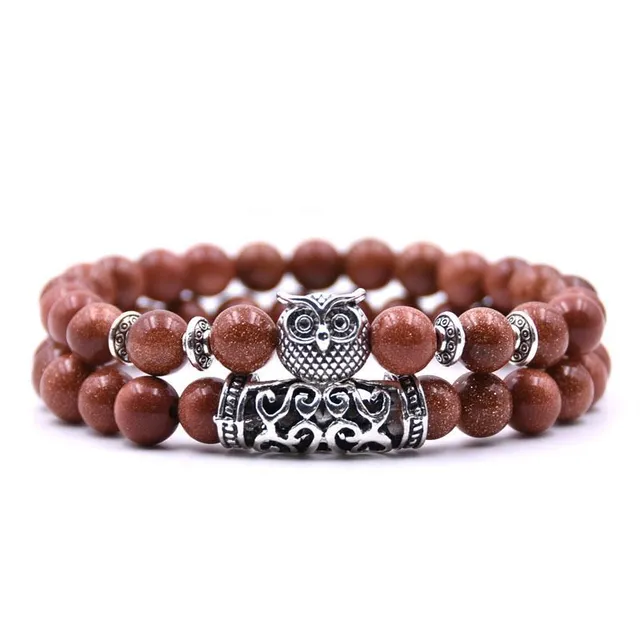 Bracelet with owl made of lava stones