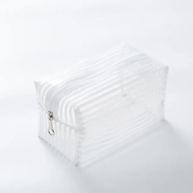 Women's Make-up Bag with Stripes Blanc