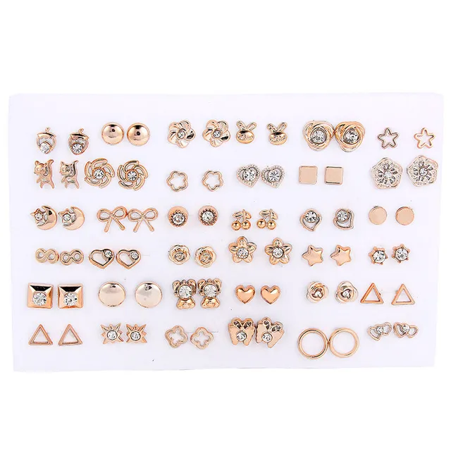 Set of small ladies cute earrings - 36 pairs