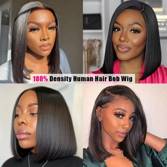 180% density 13*4 lace front Human hair Wig Straight Bob Wigs Human hair Straight Lace Front Wigs Human hair 13x4 Lace Front Wigs for women 180% Density Natural color Remy Brazilian human hair Bob wigs