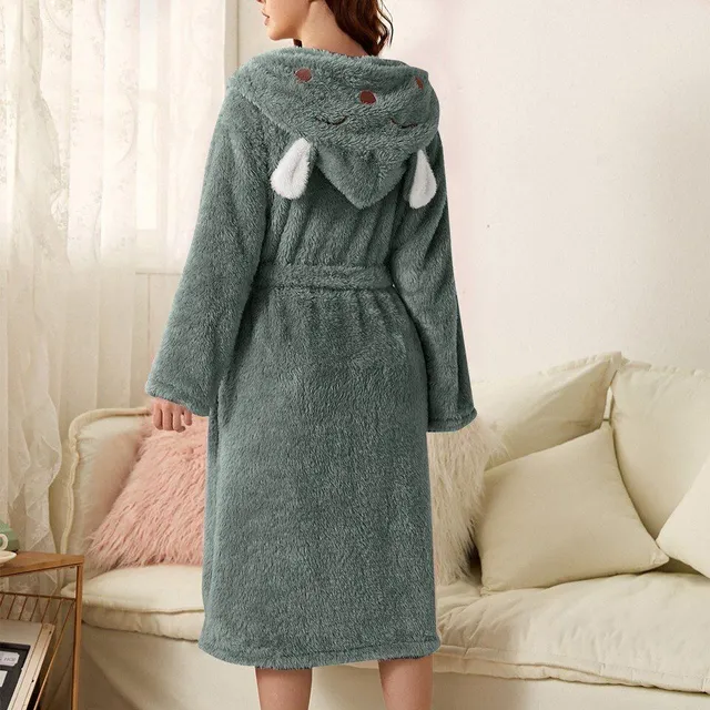 Ladies luxury plush robe with hooded ears