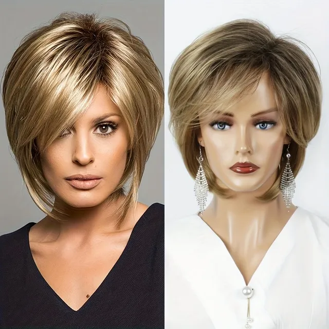 Stylish wig with straight short hair and bangs