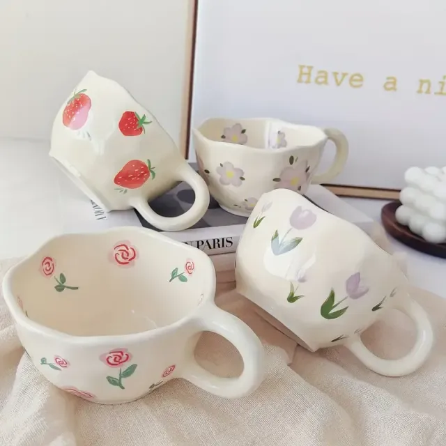 1 pièce, tasse à café avec motif floral, tasse en céramique irrégulière, pour la famille, les collègues, les enseignants