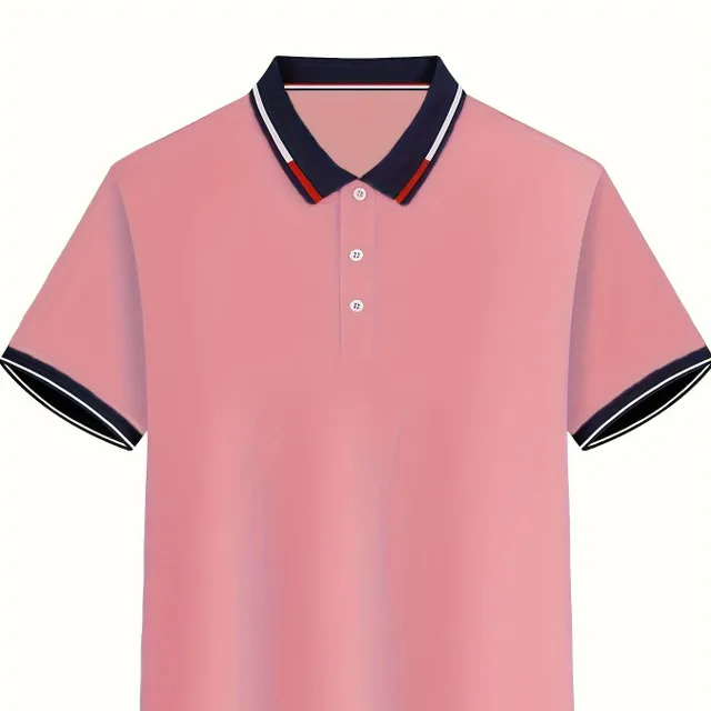 Men's golf polo shirt with short sleeve for leisure - breathable with contrasting lining