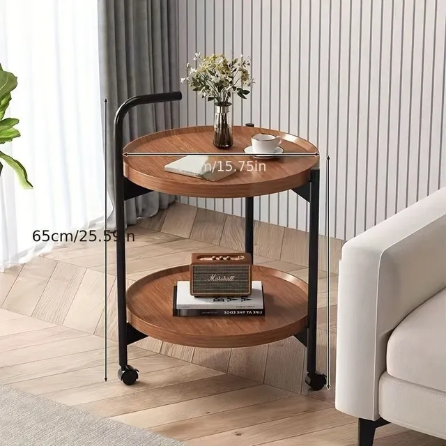 Double table, night table, coffee table for small space, mobile storage shelf with wheels, home storage organizer