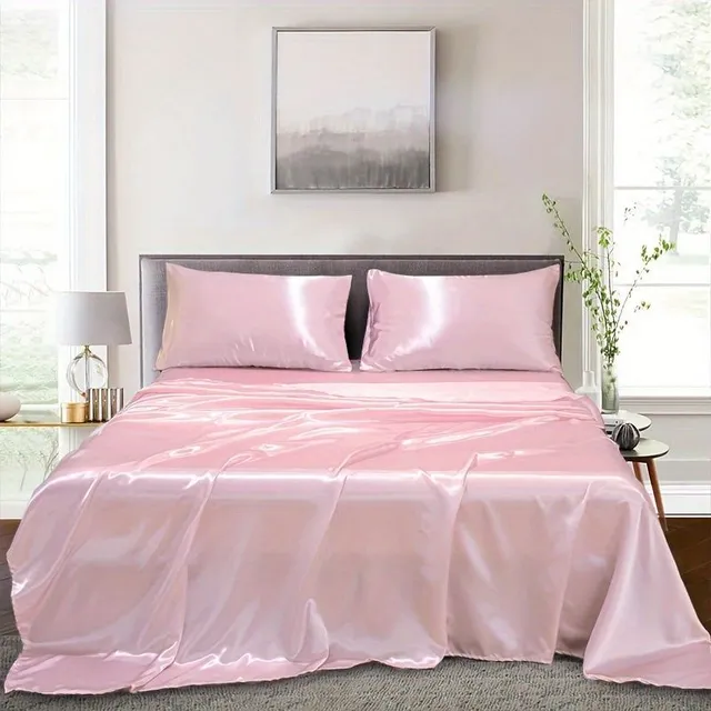Beautiful 4-piece set of satin sheets - Soft and breathable imitation silk for comfortable sleep