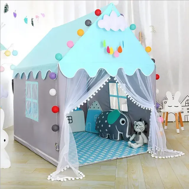Folding children's tent with curtains and window in the shape of a house