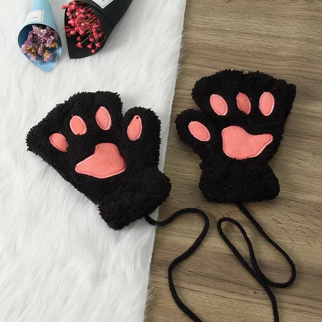 Women's warm fingerless gloves in the shape of a paw