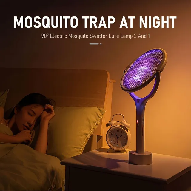 Electric mosquito swatter with adjustable angle + LÁмпа for mosquito smoothing, charging, home mosquito repellent, electric liquidator