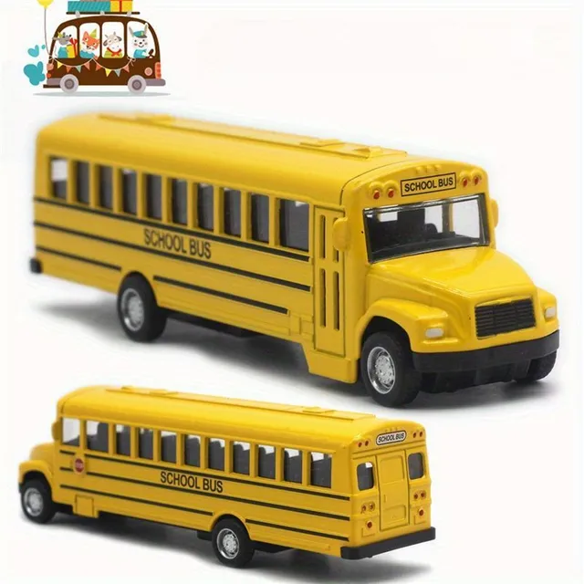 Metal model of school bus 14 cm - big toy in autumn and Christmas