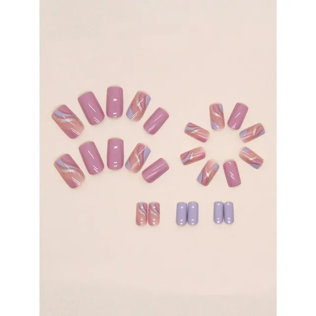 24 Piece Fake Nail Set with Short Square Minimalist Full Coverage