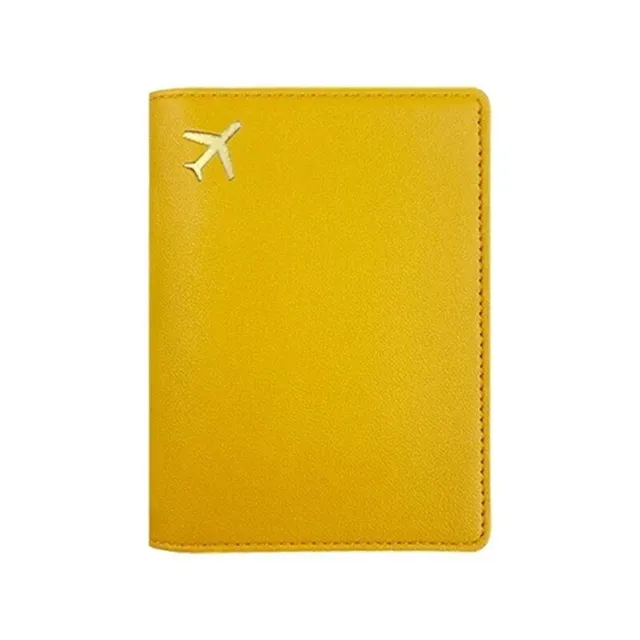 Fashion travel cover for PU leather passport with engraving of aircraft motive - passport protection and credit cards