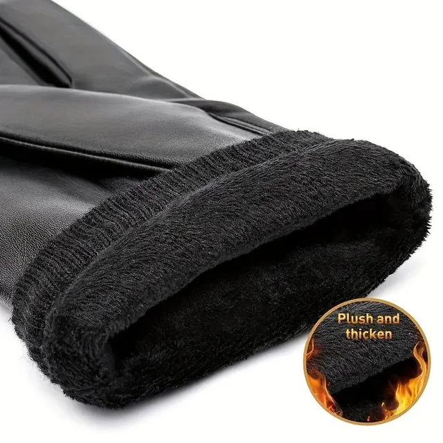 Men's warm waterproof faux leather gloves