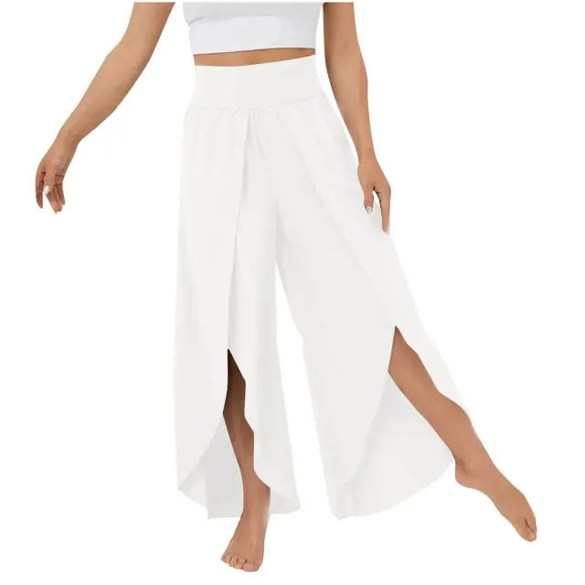 Women's wide leg trousers with a slit and high waist for summer style