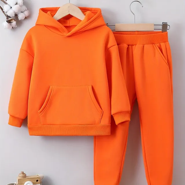 Girl's warm sports kit with fleece - hoodie and leggings - autumn and winter clothes for leisure