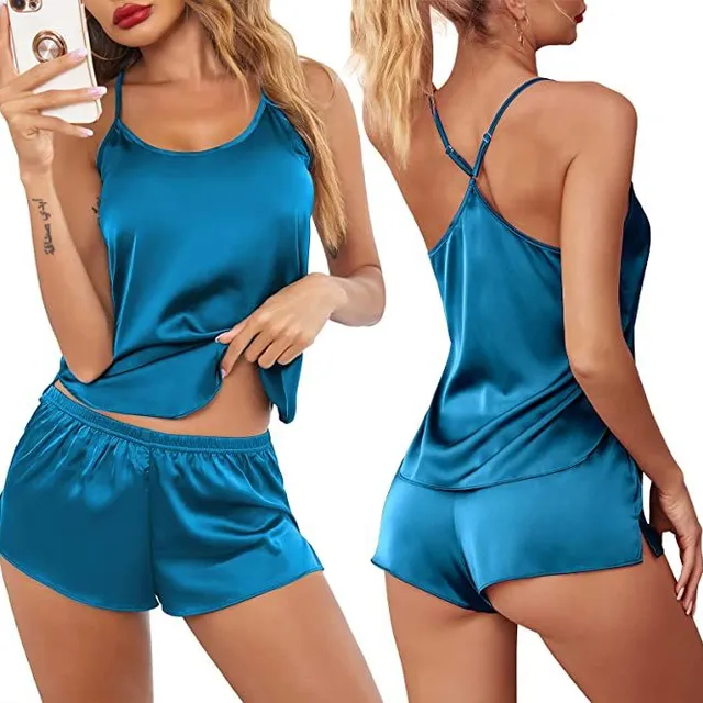 Women's sexy modern satin pyjama set with crossed back and shorts Celin