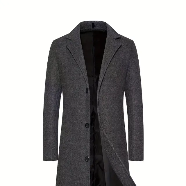 Men's classic warm coat with lapels and button clamps, lager coat for men